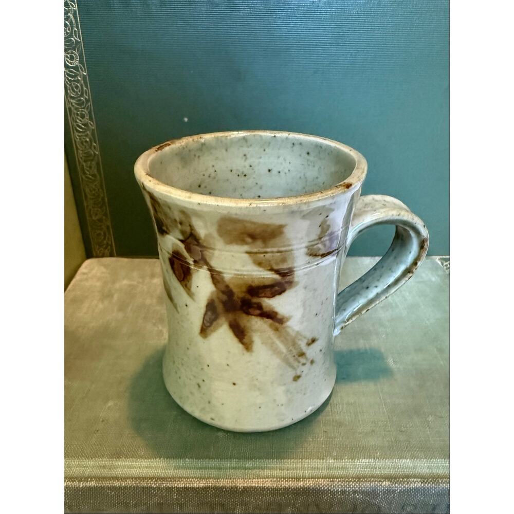 Vintage 1981 Signed Studio Pottery Mini Mug – Botanical Design – 4-5 oz